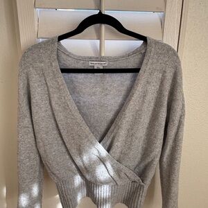 Gray V-Neck Wrap Sweater